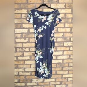 Isabel Maternity by Ingrid & Isabel Navy Floral Ruched Bodycon Midi Dress Medium